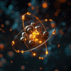 Wall Mural - atomic dance: subatomic realm, electrons, neutrons, and protons orbit a fixed nucleus in a model emp