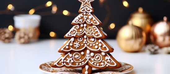 A festive Christmas tree shaped cookie placed on a white plate, perfect for kids to decorate and enjoy during the holiday season.