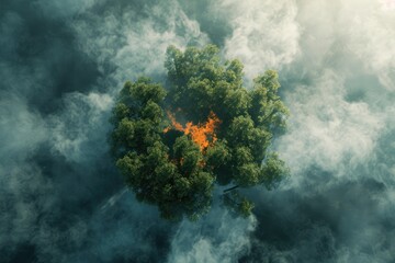 Wall Mural - Forest tree of ecological disaster of fires. Lungs from forest trees and fire concept. 