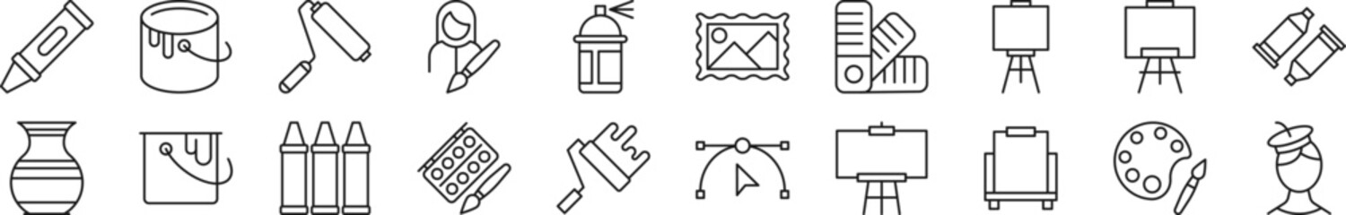Poster - Pack of linear symbols of artist. Editable stroke. Linear symbol for web sites, newspapers, articles book