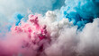 Background image of groups of pink, blue, and white colors of puffy chalk smoke in the air