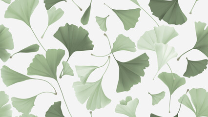 Wall Mural - Seamless pattern, green ginkgo leaves on light brown background