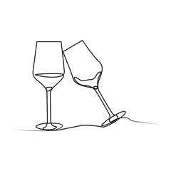 Poster - Wine glass isolated on white background. Continuous one line drawing vector illustration minimalism design of beverage element.
