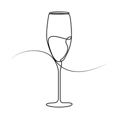Poster - Wine glass isolated on white background. Continuous one line drawing vector illustration minimalism design of beverage element.