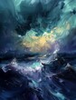 stormy ocean boat middle cosmic neural network blurred dreamy illustration music album avatar flowing rhythms empyrean fractured reality deep weather night