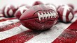 Wet football on a striped field background - A close-up of a wet football on a striped playing field, symbolizing anticipation and game spirit