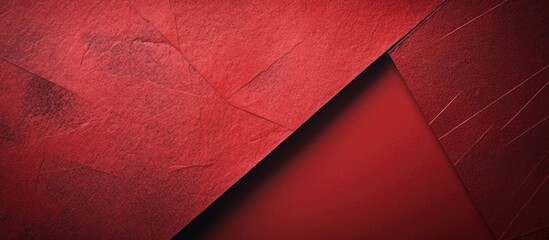 Poster - A closeup of a red wooden rectangle with a diagonal stripe in magenta and electric blue, creating a striking pattern on the surface