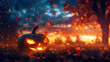 happy halloween day concept. pumpkins on dark background. Generated-AI