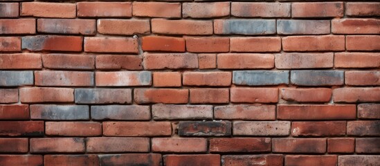 Poster - A detailed shot of a brown brick wall showcasing the intricate brickwork and mortar. The rectangular bricks are arranged neatly by a skilled bricklayer, creating a sturdy facade