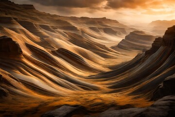 Wall Mural - Layers of plateaus unfolding in quiet grandeur, a geological poetry written in stone.