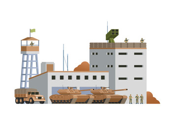 Wall Mural - Vector military base building and vehicle or infographic elements military base buildings for city illustration