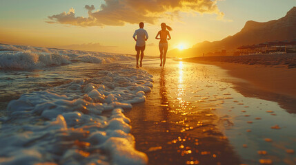 Wall Mural - Couple running on the beach.