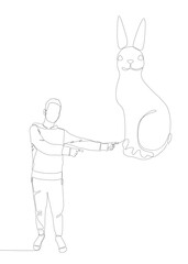 Poster - One continuous line of Man pointing with finger at Rabbit. Thin Line Illustration vector concept. Contour Drawing Creative ideas.