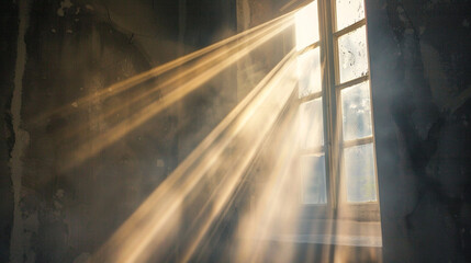 Poster - sunlight enters in room through window, god rays from window  
