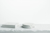 Fototapeta Mapy - Selective focus.top sandstone product display platform in white color background.copy space