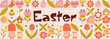 © Dukhanina Ekaterina - Geometric Easter seamless banner in retro abstract style for holiday design. Spring and summer concept. Flat minimal vector illustration
