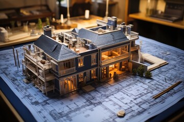 Poster - House Model on Top of Blueprint Generative AI