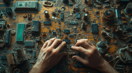 Poster - two hands working on a circuit board