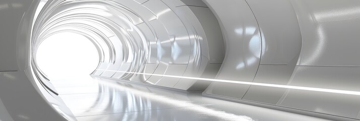 Poster - Futuristic White Tunnel with Bright Light at End