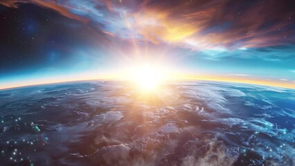 Wall Mural - amazing universe background. blue sunrise view of earth from space. seamless looping overlay 4k virt