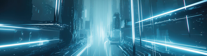 Sticker - Futuristic Digital Cityscape with Glowing Lights