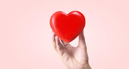 Hands holding  red heart. heart health donation