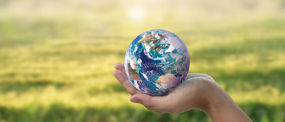 Wall Mural - Globe ,earth in human hand, holding. Earth image provided by Nasa