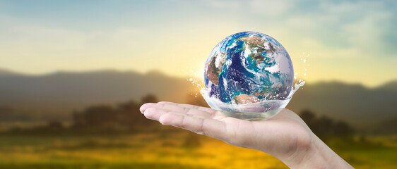 Wall Mural - Globe ,earth in human hand, holding. Earth image provided by Nasa