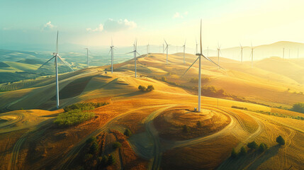 Wall Mural - Wind turbines from above at sunrise