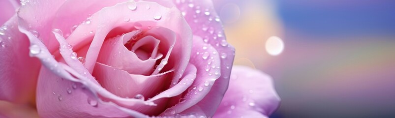 Poster - Beautiful pink rose with drops of water on petals close up