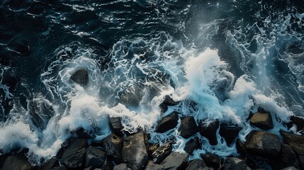 Poster - Ocean waves crash against the rocks.