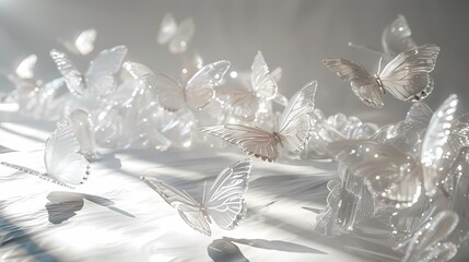 Fototapete - Digital technology butterflies flying over the snow fantasy scene abstract graphic poster web page PPT background