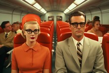Vintage Style Fashion Couple On A Glam Airplane Trip In The 1960s
