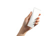 © Athena  - manicured hand is holding a products for comparison isolated on a transparent background