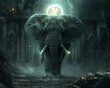 An elephant with a glowing orb in place of its tusks