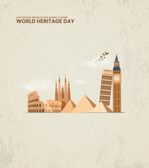 April 18, World heritage day, Heritage day design for social media banner, poster vector illustration.