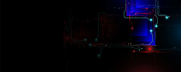 Fototapete - High tech technology network communication circuit board concept background image