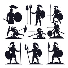 Canvas Print - flat design spartan warrior silhouette collection