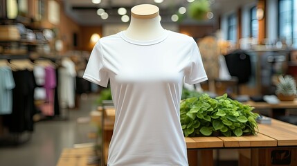 Wall Mural - A white empty T-shirt on a mannequin in a fashion store.