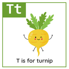 Wall Mural - Learning English alphabet for kids. Letter T. Cute cartoon turnip.