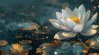 Artistic aquamarine and gold flower abstract graphic poster web page PPT background