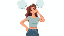 Cartoon Woman Stressing Out With Thought Bubble Flat