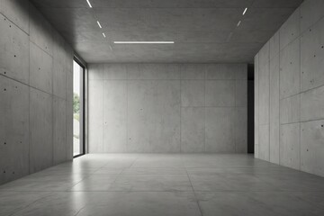 Wall Mural - A large, empty room with a window and a concrete wall
