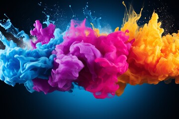 Abstract vibrant colorful paint splashes on paper background for creative design projects