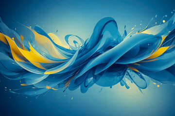 Wall Mural - A blue and gold wave with splashes of color