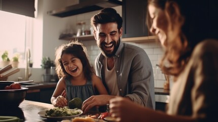 Poster - A man and a little girl cooking together. Suitable for family and cooking concepts