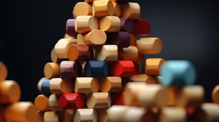 Poster - A stack of wooden blocks, perfect for educational concepts or construction themes