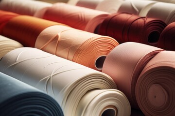 Poster - A close up of a bunch of rolls of fabric. Ideal for textile industry concepts