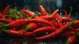 Fototapeta Kuchnia - A pile of red hot peppers on a kitchen counter. Perfect for food blogs and recipes