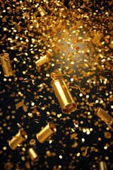 Poster - A bunch of gold confetti on a black background, perfect for celebrations and events